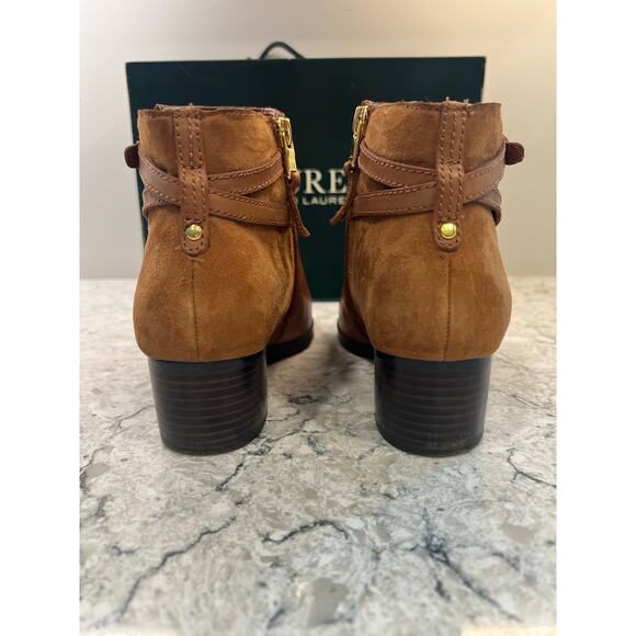 NEW Lauren Ralph Lauren Brown Leather Heeled Booties Size 8.5 B JL - Picture 3 of 9